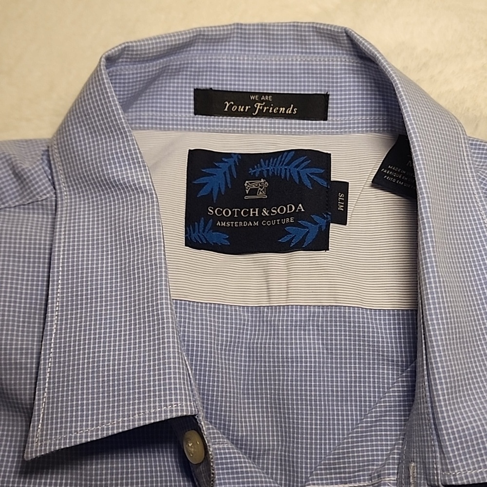 Scotch&Soda Men's Amsterdam Couture Button-Down Shirt Size M Slim-fit Plaid Blue
